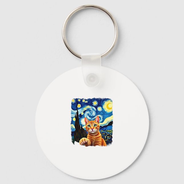 Porte-clés Orange Chat Selfie Starry Night Chat Maman Amoureu (Recto)