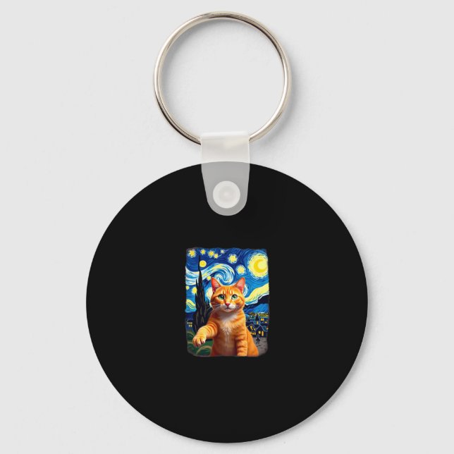 Porte-clés Orange Chat Selfie Starry Night Chat Maman Amoureu (Recto)
