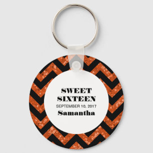 Porte-clés Orange Chevron Parties scintillant Sweet 16 Porte 