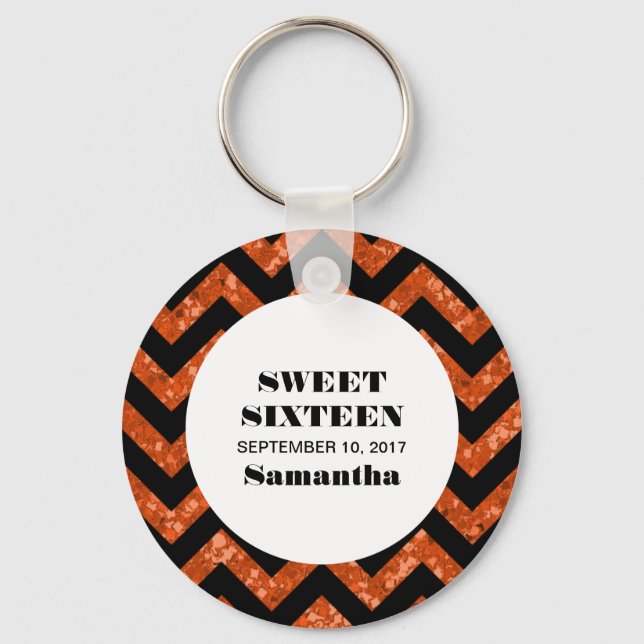 Porte-clés Orange Chevron Parties scintillant Sweet 16 Porte  (Recto)