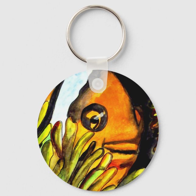 Porte-clés Orange Clown Poisson aquarelle peinture d'art orig (Recto)