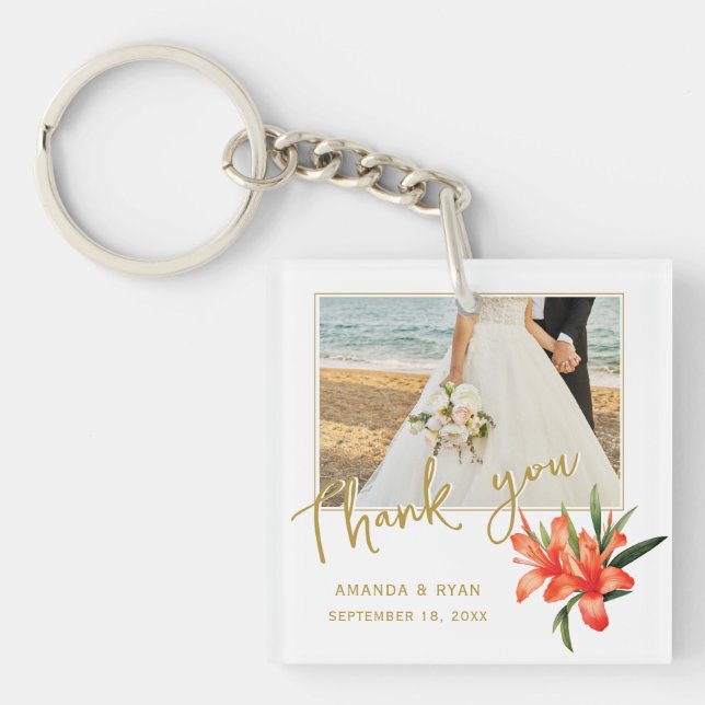 Porte-clés Orange Oleander Fleurs Merci photo Mariage (Devant)