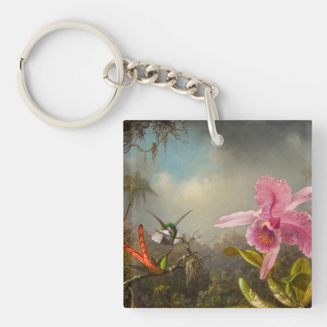 Porte-clés Orchidée avec deux colibris Heade (Devant)