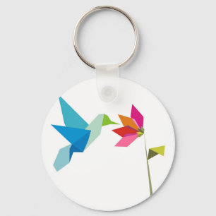 Porte-clés Origami colibri et fleur