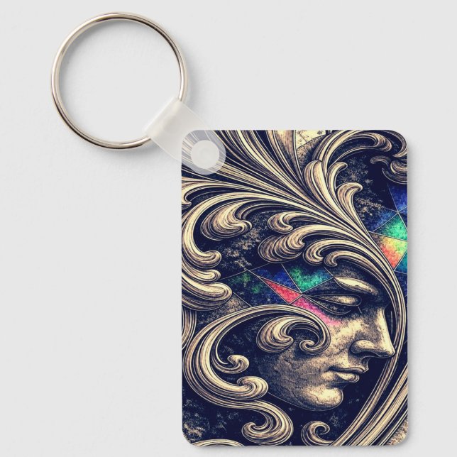 Porte-clés Ornate Abstract Face with Flowing Baroque Keychain (Recto)