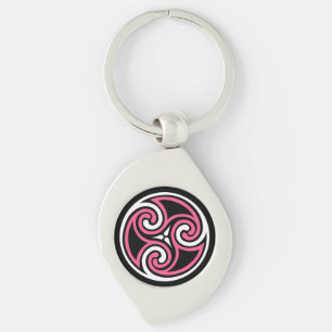 Porte-clés Ornement de Triskele celtique, Fuchsia, noir et bl