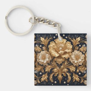 Porte-clés Ornement floral doré