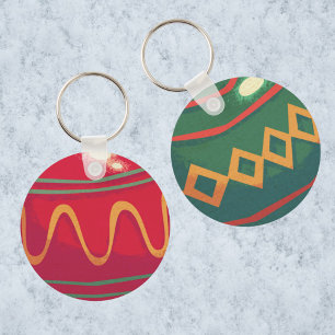 Porte-clés Ornements de Noël rétro rouge et vert