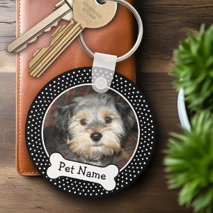 Porte-clés Os de chien et cadre noir de photo d'animal