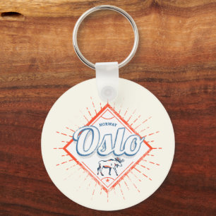 Porte-clés Oslo Capital Norvège Retro Moose Souvenir Vintage