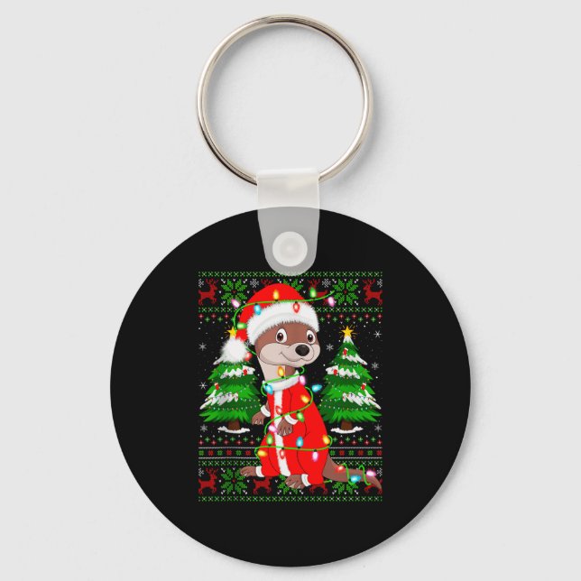 Porte-clés Otter Christmas Lights Santa Costume Ugly Xmas Swe (Recto)