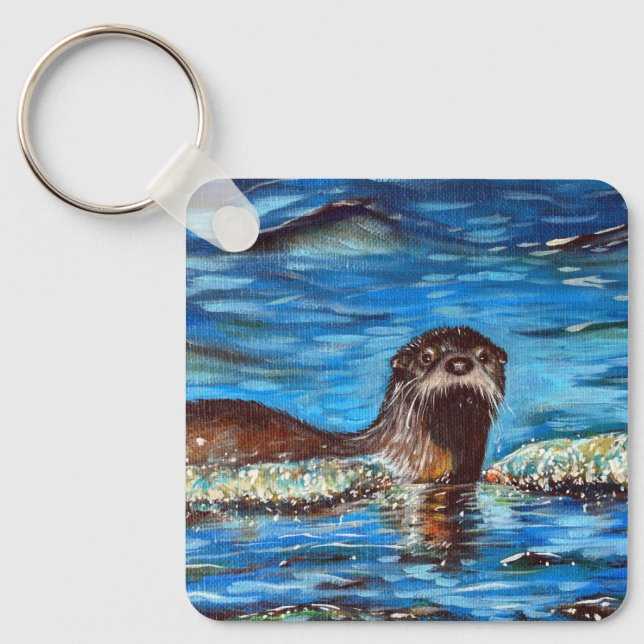 Porte-clés Otter dans les vagues Peinture Porte - clé (Recto)