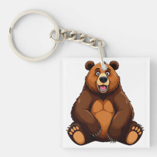 Porte-clés Ours brun de dessin animé heureux assis en train d