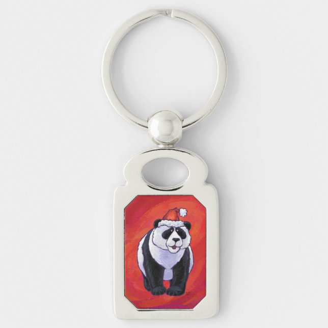Porte-clés Ours de panda à Santa Hat sur Rouge (Devant)