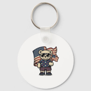 Porte-clés Ours en peluche patriotique vintage gravure chemis