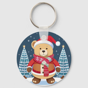 Porte-clés Ours Festif Teddy Avec Chapeau De Père Noël