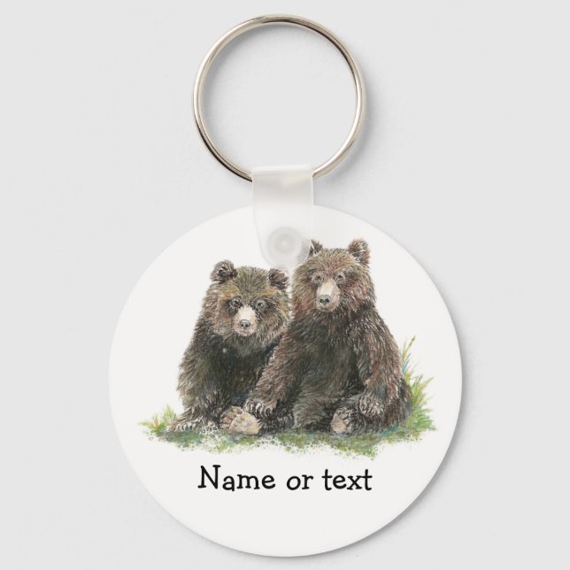 Porte-clés Ours mignons d'aquarelle personnalisés (Recto)