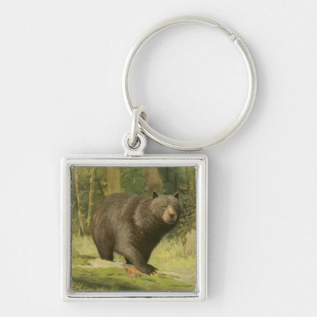 Porte-clés Ours noir sur un tronc d'arbre (Devant)
