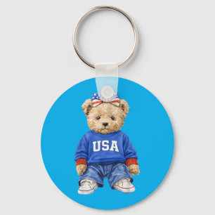 Porte-clés Ours patriote mignon Usa 4 juillet américain