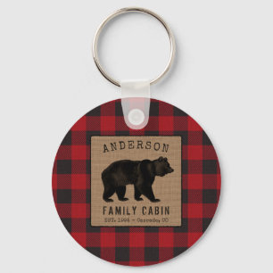 Porte-clés Ours Rustique Famille Cabine Buffalo Rouge Plaid R