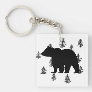 Porte-clés Ours Silhouette Arbres Wilderness Mountain