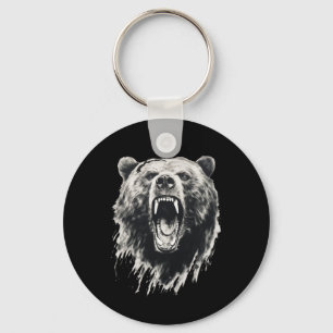 Porte-clés Ours Vintage Ours Grizzly En colère Randonnée Camp