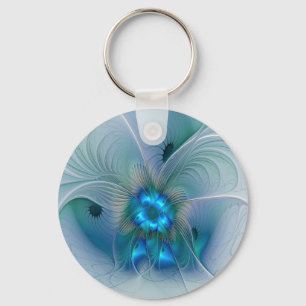 Porte-clés Ovations debout, fractale abstraite bleu turquoise