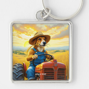 Porte-clés Paille de tracteur de chien mignon Imaginaire