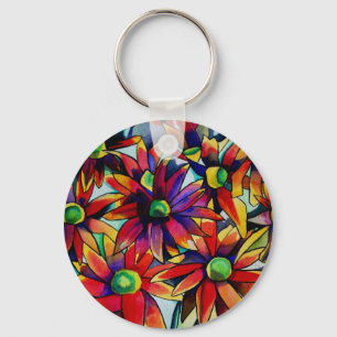 Porte-clés Paille marguerite art fleur sauvage multicolore