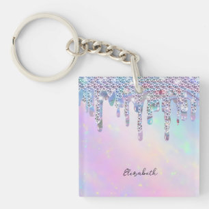 Porte-clés Paillettes arc-en-ciel tendance en holographique