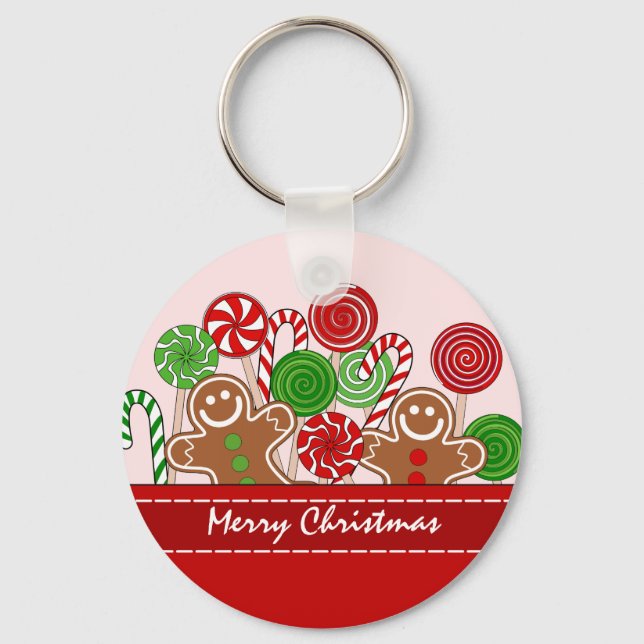 Porte-clés Pains d'épices de Noël rouge mignon (Recto)