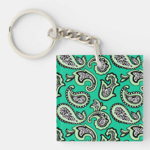 Porte-clés Paisley Intemporel sur Fond Vert
