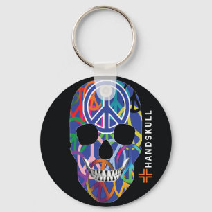 Porte-clés Paix de HANDSKULL, crâne heureux, drapeau de paix