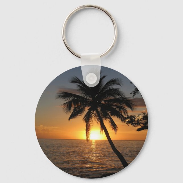 Porte-clés Palmier de coco couché de soleil Fidji paix et joi (Recto)