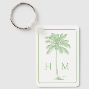 Porte-clés Palmier de palmier vert et blanc Monogramme