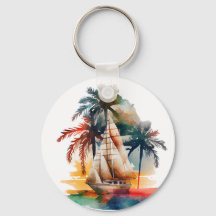 Palmier tropical coloré et Porte - clé de voilier