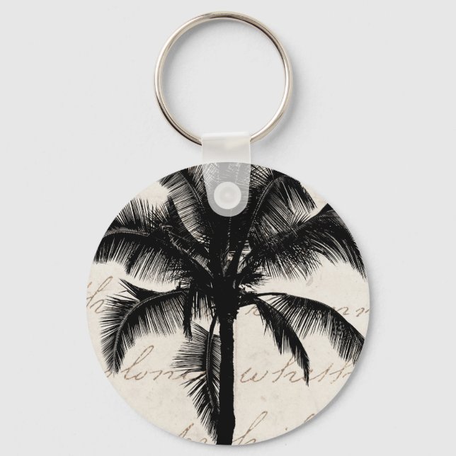 Porte-clés Palmier tropicale hawaïenne rétro Silhouette Noir (Recto)