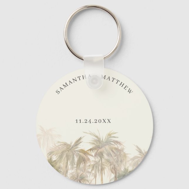 Porte-clés Palmiers Aquarelle Tan Mariage Côtier Favoriser (Recto)