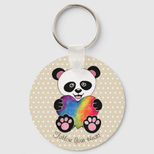 Porte-clés Panda Aquarelle Cute Avec Coeur Arc En Ciel