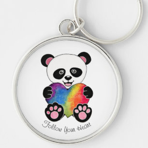 Porte-clés Panda Aquarelle Cute Avec Coeur Arc En Ciel