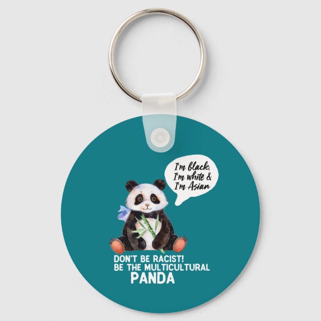 Porte-clés Panda drôle contre le racisme noir blanc et asiati (Recto)