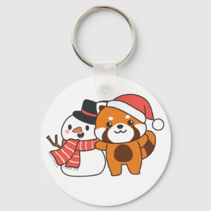 Porte-clés Panda Rouge Avec Snowman En Hiver Pour Noël Clé