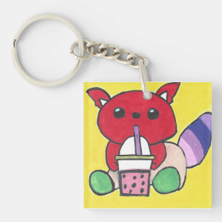 Porte-clés Panda roux buvant du Boba