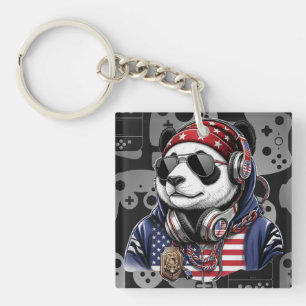 Porte-clés Panda USA Cool – Panda Patriotique Rouge, Blanc &