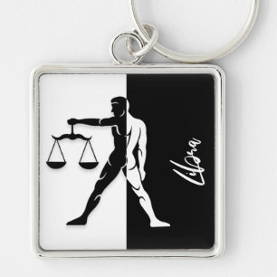 Porte-clés Panneau Libra Zodiac, Porte - clé noir et blanc
