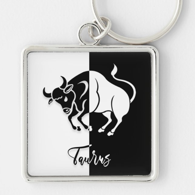 Porte-clés Panneau Taurus Zodiac, Porte - clé noir et blanc (Devant)