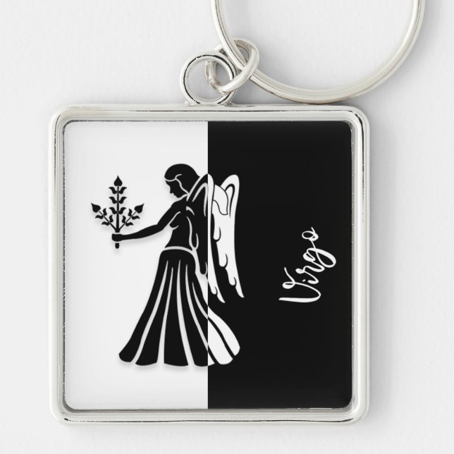 Porte-clés Panneau Virgo Zodiac, Porte - clé noir et blanc (Devant)