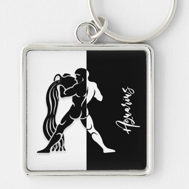 Porte-clés Panneau Zodiac Aquarius, Porte - clé noir et blanc (Devant)