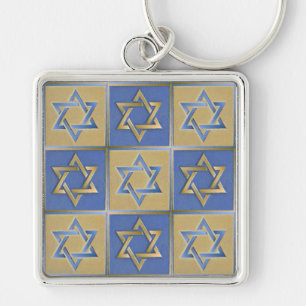 Porte-clés Panneaux d'art étoile de David bleu or