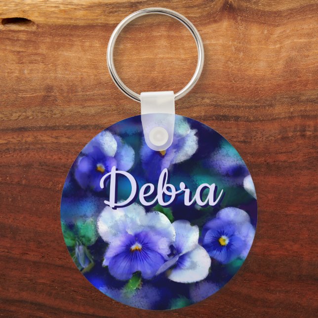 Porte-clés Pansies bleues Pansy Fleur Floral Personnalisé (Verso)